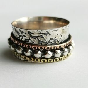 Sterling Silver three tone meditation spinning spinner ring unisex